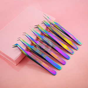 Pince à épiler arc-en-ciel de haute qualité cils personnalisés Durable 45 pince à épiler Volume antidérapant pince à épiler légère en acier inoxydable - Product Image 1