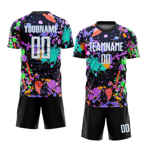 Ensemble de maillots de football unisexes personnalisés à manches courtes, col en V, imprimé éclaboussures de peinture sublimées, respirant, écologique, en polyester absorbant l'humidité - Product Image 1