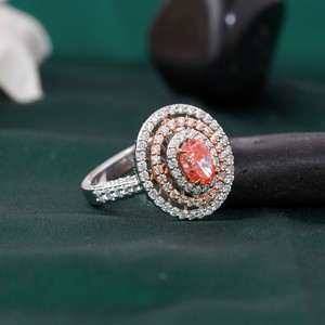 14K <b>Gold</b> Fine <b>Ring</b> with 0.61 CT Vivid Red Lab Grown Oval Double Halo 14K <b>Gold</b> - Product Image 2