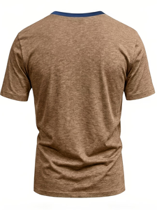 Summer Men's Short Sleeve V-Neck Open Chest T-Shirt Men's Button Base Shirt Men's T-Shirt Party Beach Vacation Summer 200g - Product Image 4