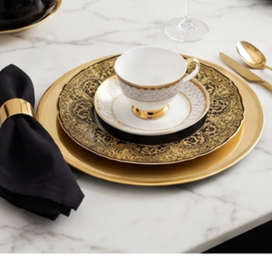 Elegant Circle Design <b>Black</b> And Gold Inlay Pattern Charger <b>Plate</b> Ideal For Stylish Tabletop Weddings Banquets And Celebration - Product Image 4