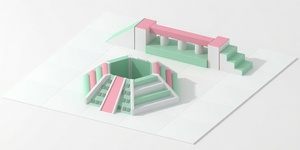 Structure de jeux extérieure en plastique avec marches vertes et roses et aire de jeux circulaire pour usage public - Product Image 1