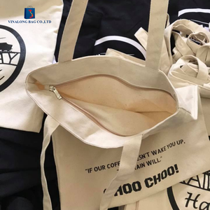 Reusable Eco Cotton Tote Bag Shopping Bag Long Handle Zipper Closure Durable Material Daily Use Canvas Bag - Product Image 5