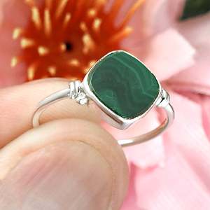Minimalist Malachite Gemstone Bohemian <b>Ring</b> Perfect Anniversary Or Birthday Gift For Women <b>Crafted</b> From 925 Sterling Silver - Product Image 4