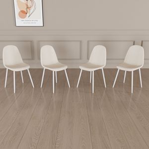Set di 4 Sedie da Pranzo Moderne con Seduta Imbottita in Tessuto di Lino e Gambe in Metallo Bianco a Forma di Cucchiaio - Product Image 1