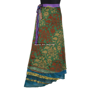 Vestido largo vintage de seda tipo sari con diseño de envoltura mágica, faldas reversibles con diseño de envoltura mágica, fabricante y mayorista - Product Image 2