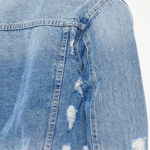 Veste en jean bleue pour femme de qualité supérieure, style Y2K, avec broderie, chaîne à pampilles, effet délavé, décontractée, grande taille, avec de gros détails en coton - Product Image 6