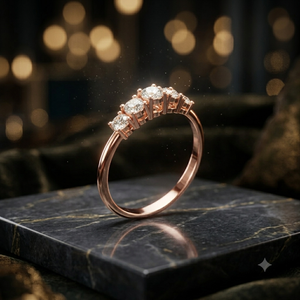 Anillo de Boda de Moissanita y Diamantes de Cinco Piedras con Corte Redondo en Oro Rosa para Mujer, Apilable, de Media Eternidad, para Aniversario - Product Image 1