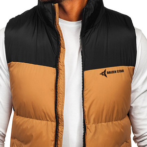 DAIZEN STAR INTERNATIONAL Men's Brown Black Color Block Patchwork Puffer Vest Stand Collar Zipper Closure Windproof Casual - Product Image 3