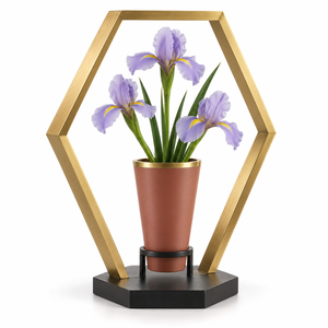 Vase à fleurs en métal à cadre hexagonal, doté d'un cadre extérieur géométrique audacieux et d'un magnifique pot central, cette décoration unique - Product Image 1