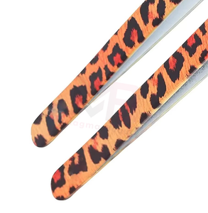 แหนบต่อขนตาสแตนเลสลายเสือดาว สำหรับช่างต่อขนตา ปลายตรงและโค้ง - Product Image 5