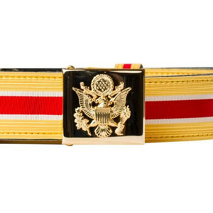 Ceinture tricotée rayée jaune, rouge et blanche de haute qualité avec boucle en alliage, style formel - Product Image 5