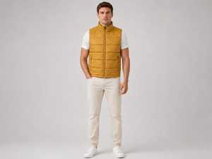 Gilet matelassé moutarde pour homme, col montant, coupe décontractée, coupe-vent, vêtement d'automne, couleur unie, coupe ajustée, vêtement d'extérieur - Product Image 6