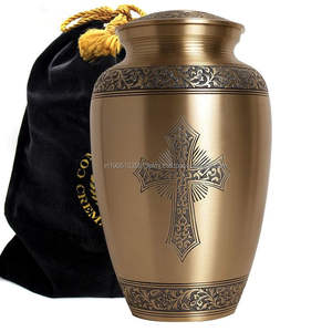 Urna de Cremación de Latón Más Vendida para Cenizas Humanas, Urnas de Cremación de Metal Personalizadas con Cruz Grabada para Cenizas de Adultos y Mascotas - Product Image 1
