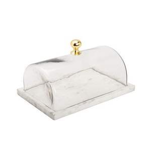 Cúpula de mármol de piedra natural con tapa de cristal transparente para servir cupcakes, pasteles y postres con estilo de lujo - Product Image 5