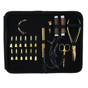 Wholesale Gold Hair Extension <b>tools</b> Set featuring 7 Inch Flat Bead Crimper Curved Needles Wig <b>Threads</b> & Gold Sectioning Clips - Product Image 1
