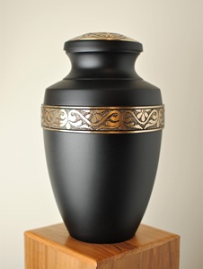 New Modern Customized Oval Cremation Urn Black Gold Hand Engraved Floral Handcrafted Aluminum Adult Human Ashes Decorative - Product Image 5