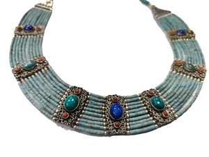 Collier Pendentif Ethnique Vintage en Argent Sterling 925 avec Turquoise Naturelle, Corail et Lapis-Lazuli, Fait Main, Chaîne de Perles Unisexe, Cadeau - Product Image 4