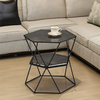 Table basse hexagonale industrielle moderne TMG-A102 en verre trempé avec film de sécurité et tube en fer pour la maison, le bureau et le salon