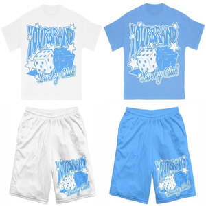 Ensemble T-shirt graphique personnalisé pour homme et short en maille, imprimé dés porte-bonheur surdimensionné, style streetwear, tenue décontractée deux pièces assortie pour l'été par SHH - Product Image 6