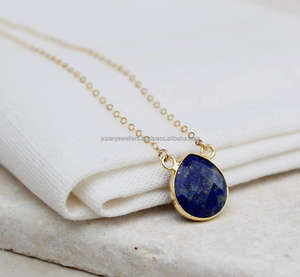 Collier plaqué or en argent sterling 925 avec pierres précieuses Lapis Lazuli - Product Image 2