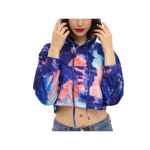 Haut court à capuche tendance pour femme, coupe décontractée, en coton mélangé, imprimé numérique, style streetwear basique pour l'hiver - Product Image 1
