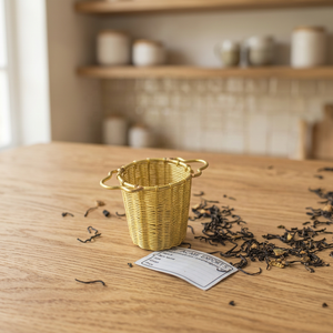 Small Deep Brass Gold Woven Basket Tea Infuser Strainer with Handles for Loose Leaf - Product Image 2