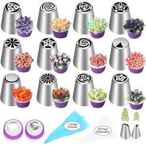 Kit di 47 Pezzi per Decorazione Torte con 12 Ugelli per Fiori e Punte per Glassa, Accessori per Pasticceria e Decorazione Biscotti - Product Image 1