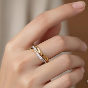 แหวนแต่งงานทองคำแท้แบบไขว้ 2 แถว ประดับเพชรสำหรับผู้หญิง ดีไซน์อินฟินิตี้ เหมาะเป็นของขวัญหมั้น - Product Image 5