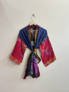 ชุดคลุมกิโมโนผ้าไหมส่าหรีอินเดียสำหรับผู้หญิง แบบสั้น ใส่คลุมชุดฤดูร้อน ชุดลำลอง - Product Image 5