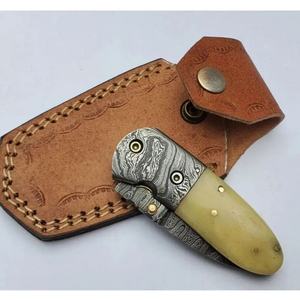 Cuchillo de Bolsillo Jexmoo OEM Hecho a Mano de Acero de Damasco de Grado Industrial de 7 Pulgadas con Funda de Cuero para Regalo de Aniversario o Regalo para Padrinos de Boda - Product Image 2