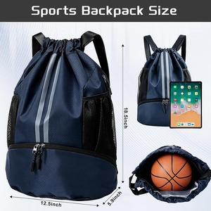 Drawstring Gym Backpack with Shoe Compartment Sports String Bag for Soccer Basketball Swimming Beach Travel Men Women Wholesale - Product Image 6