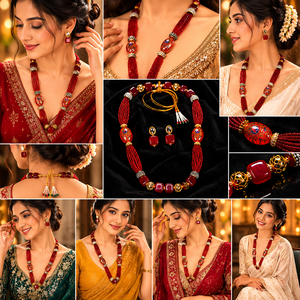 The Arya Digital Vintage Ethnic Zinc Alloy Gold Plated 1m <b>Thickness</b> Necklace Earrings <b>Ring</b> Set Women's Wedding Jewelry - Product Image 5