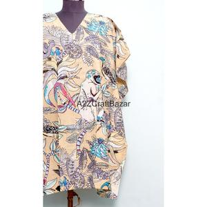 Caftán Corto Estampado Indio 100% Algodón, Ropa Casual de Verano para Mujer, Caftán Étnico con Estampado de Bloques - Product Image 2