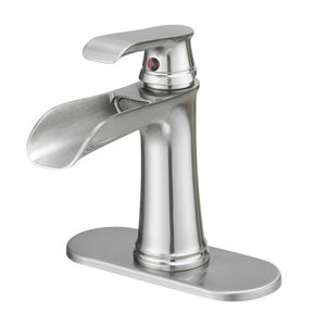 1-Hole Bathroom Faucet with Waterfall <b>Deck</b> Plate Pop Drain Supply Lines Sink Faucet Featuring <b>Brushed</b> Finish One-Handle Design - Product Image 4