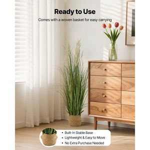 Planta Artificial de PVC Premium de 47 Pulgadas, Flor de Caña Artificial y Arbustos Verdes para Interiores y Exteriores, Decoración del Hogar - Product Image 6