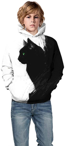 Sweat à capuche unisexe pour enfants, imprimé chat noir, en coton tricoté, décontracté, pour l'automne, coupe classique, design imprimé numérique - Product Image 2