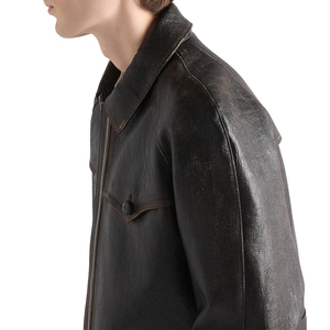 <b>Men's</b> Vintage Nappa <b>Leather</b> <b>Jacket</b> Luxury Goatskin <b>Leather</b> Zip Up Blouson <b>Jacket</b> custom OEM <b>leather</b> good manufacturer - Product Image 3