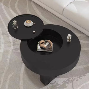 Modern Minimalist Black Round Coffee <b>Table</b> withStorage Compartment and <b>Swivel</b> Extension for Living Room Hotel Apartment - Product Image 1