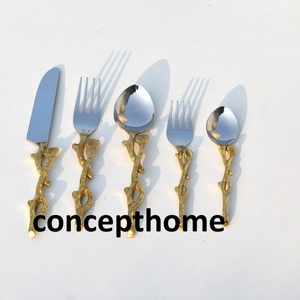 Ensemble de couverts de luxe moderne pour restaurant, hôtel, mariage, cuillère, fourchette, couteau en acier inoxydable, finition miroir argentée et dorée - Product Image 3