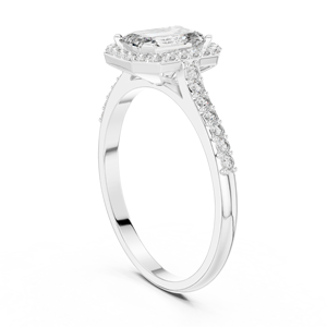 Anillo de Compromiso Clásico con Marco Real, Corte Esmeralda de 1.07 CT, Halo de Diamantes Pavé, Estilo Real Elegante - Product Image 4