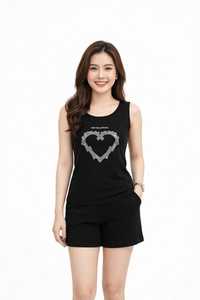 <b>Women's</b> <b>Black</b> Sequined Heart <b>Tank</b> <b>Top</b> Scoop Neck Sleeveless Casual Summer <b>Tops</b> - Product Image 3
