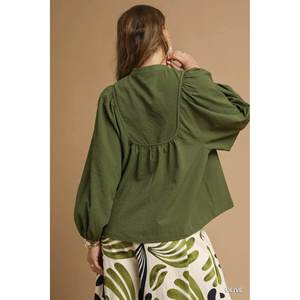 Umgee Blusa con textura texturizada y mangas abullonadas para mujer, color OLIVE, talla S, 302g - Product Image 5