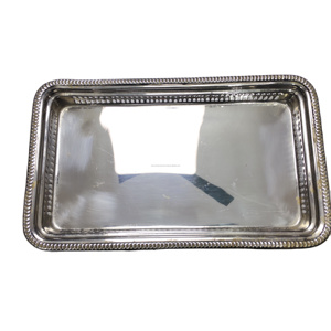 ถาดเสิร์ฟสี่เหลี่ยมสแตนเลสสตีลขัดเงาพร้อมขอบประดับลูกปัดอย่างประณีต – ถาดเสิร์ฟบุฟเฟ่ต์ระดับมืออาชีพสำหรับโรงแรม - Product Image 1