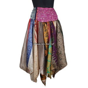 DS022 Urban Tribal Dance Assorted <b>Skirt</b> Patch Work Silk Short <b>Skirt</b> Pattern Short Wide Flare Silk <b>Boho</b> Hippie Elastic Waist - Product Image 1