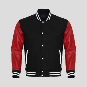 Custom Men's Varsity Jacket Cheap Warm Wool Body Leather Sleeves With Hooded Collar Embroidery Decoration XL Size Long Clothing - Product Image 1