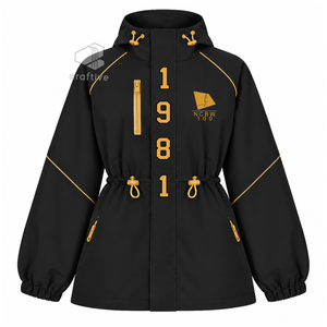 NCBW Chaqueta Impermeable con Capucha Negra para Mujer, Cortavientos con Cremallera Completa, Cintura Ajustable con Cordón, Puños Elásticos, Abrigo Anorak para Exteriores - Product Image 1