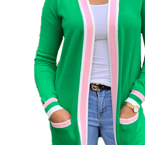 เดรสคาร์ดิแกนไหมพรมถักแบบยาว รุ่น Sorority Breeze ผ้าขนสัตว์/แคชเมียร์หนานุ่ม สวมใส่สบายสำหรับฤดูหนาว สีชมพูและเขียว - Product Image 4