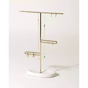 Support à bijoux rotatif fait main avec base en bois et crochets métalliques pour colliers, présentoir de bureau, porte-bijoux - Product Image 5