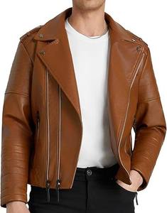 Chaqueta de Cuero Genuino para Hombre, Estilo Motero, Color Marrón, Cierre Asimétrico, Invierno, Proveedor Mayorista OEM ODM - Product Image 5